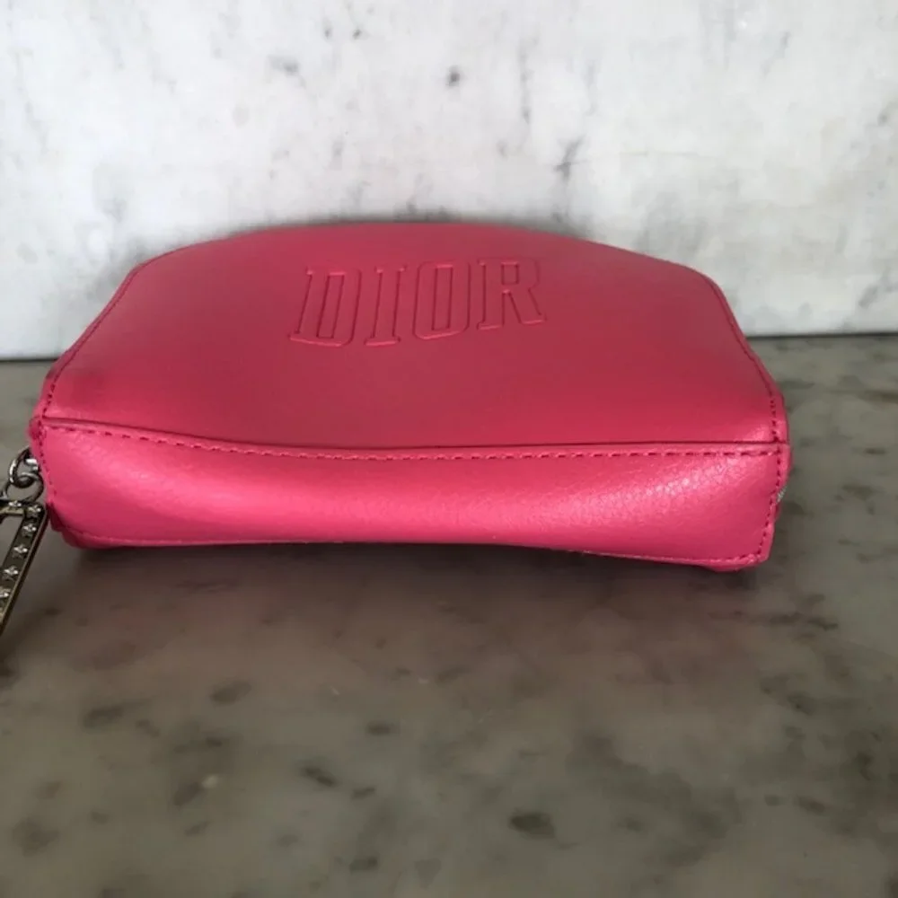 DIOR Beaute Bag Hot Pink Makeup Case Clutch Dopp Kit Logo Embossed
